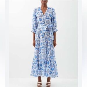 Borgo De Nor Talia Collins Blue/White V-Neck Tie-Waist Coverup Dress